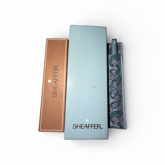 Sheaffer Other - NEW Vintage French Blue Gold SHEAFFER ballpoint ink pen & paisley tapestry case